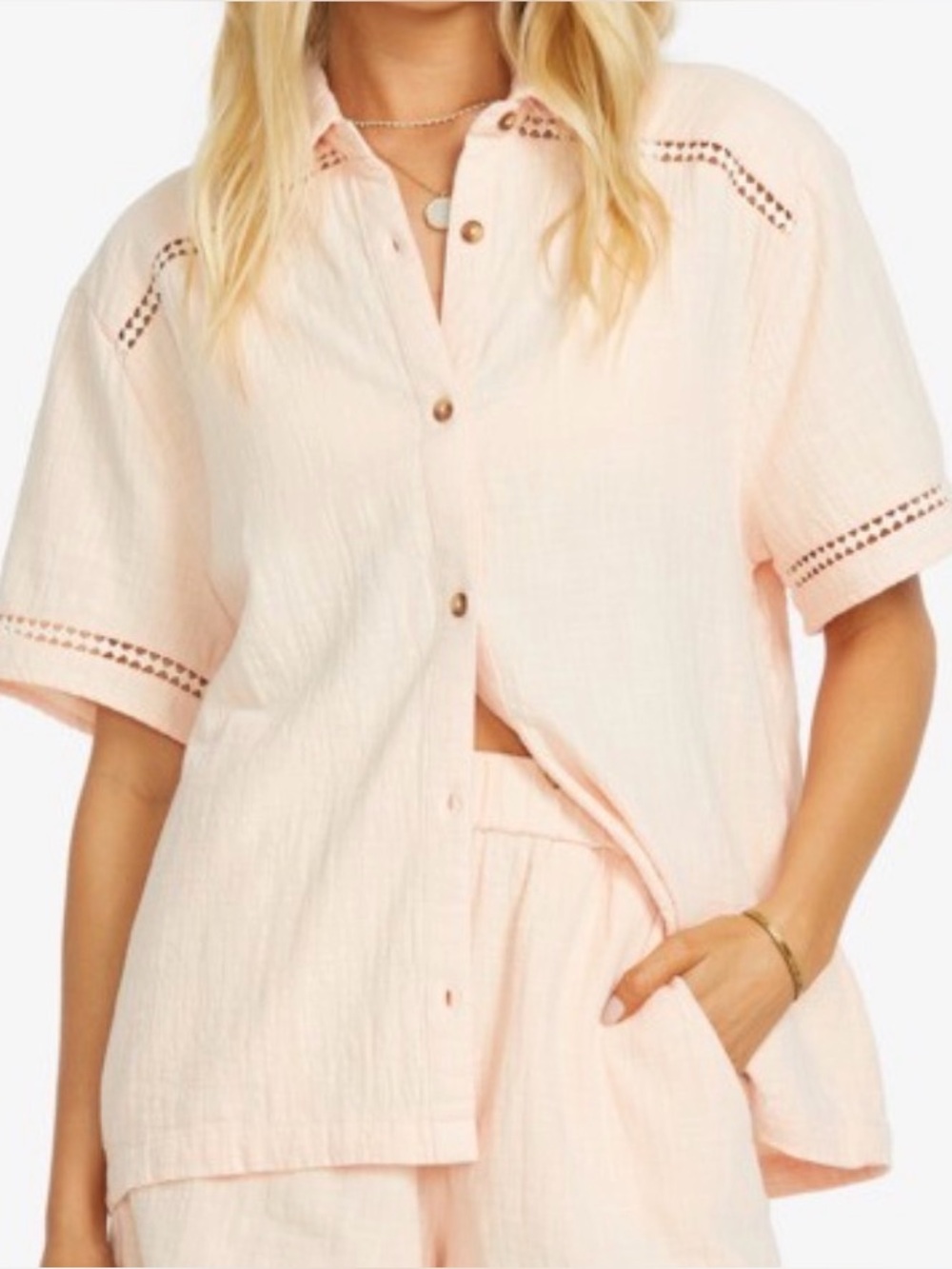 Billabong Summers End short-sleeve shirt in soft peach size XS